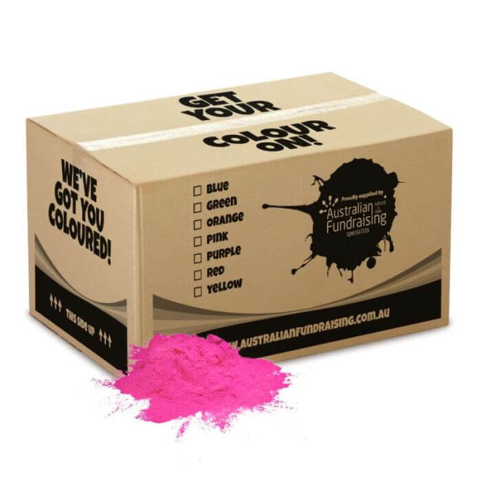 Pink bulk box of Holi colour powder