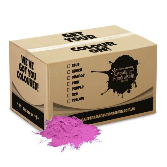 Purple bulk box of Holi colour powder