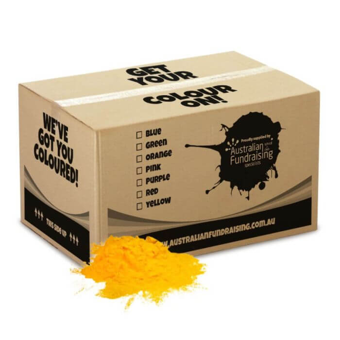 Yellow bulk box of Holi colour powder